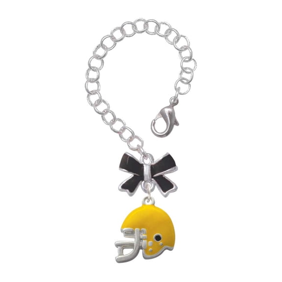 Delight Jewelry Silvertone Small Yellow Football Helmet - Silvertone Black Bow Charm Accessory for Tumblers and Thermal Cups