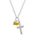 thumbnail image 1 of Delight Jewelry Silvertone Small Yellow Megaphone Be Strong and Courageous Engraved Cross Zoey Necklace, 28", 1 of 4