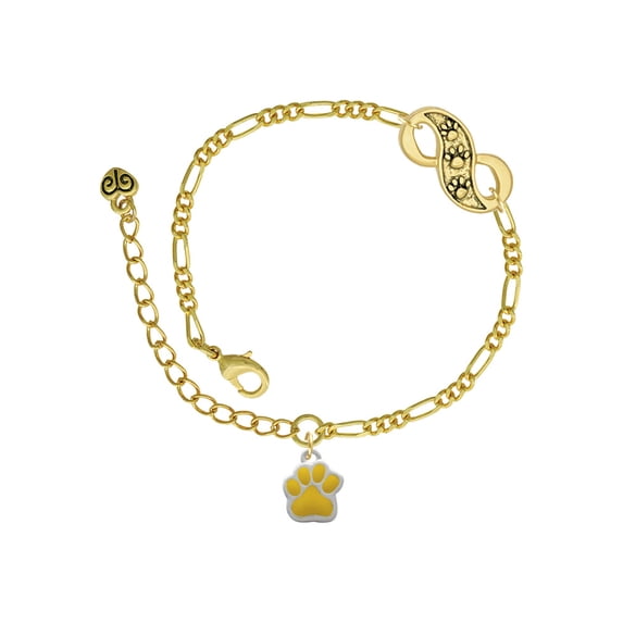 Delight Jewelry Silvertone Small Yellow Paw Gold-tone Paw Infinity Link Chain Bracelet, 6"+2" Extender