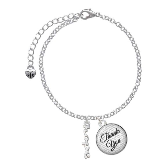 Delight Jewelry Silvertone Small hope Script - Domed Thank You Charm Bracelet, 6"+2"