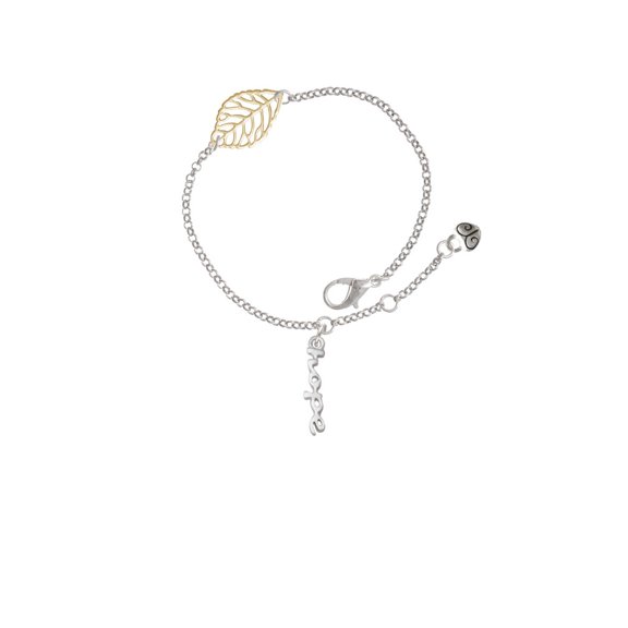 Delight Jewelry Silvertone Small hope Script - Goldtone Leaf Delicate Bracelet, 6.25+1.75"
