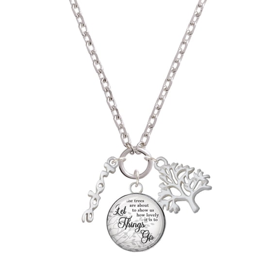 Delight Jewelry Silvertone Small hope Script Let Things Go Fall Zoey Charm Necklace, 28"