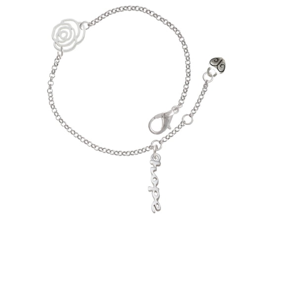 Delight Jewelry Silvertone Small hope Script Silver-tone Rose Link Chain Bracelet, 6.25"+1.75" Extender