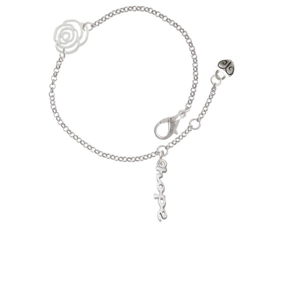 Delight Jewelry Silvertone Small hope Script Silver-tone Rose Link Chain Bracelet, 6.25"+1.75" Extender