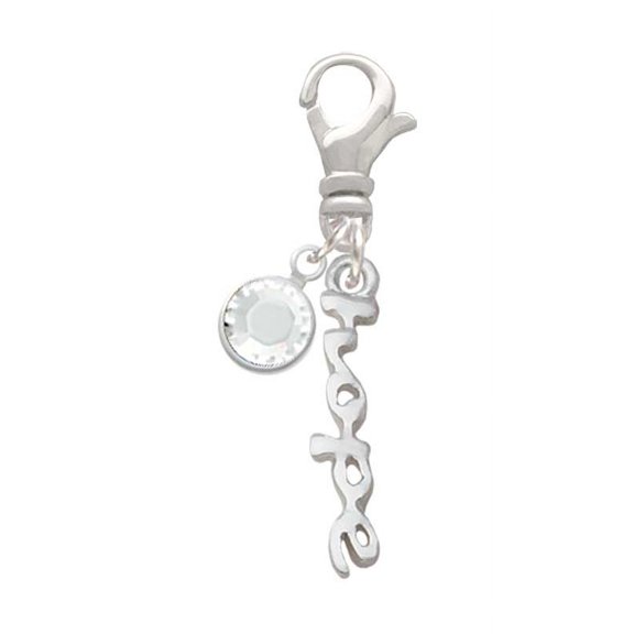 Delight Jewelry Silvertone Small hope Script - Silvertone Clip on Charm with Clear Crystal Drop