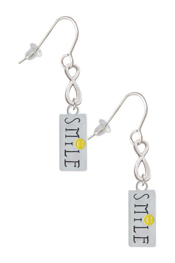 Silvertone Smile with Smiley Face Rectangle Silver tone Infinity French Earrings