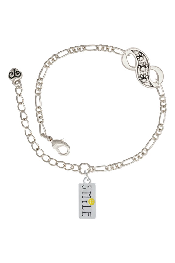 Silvertone Smile with Smiley Face Rectangle Silver-tone Paw Infinity Link Chain Bracelet, 6"+2" Extender