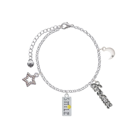 Delight Jewelry Silvertone Smile with Smiley Face Rectangle Silvertone Dream Big Charm Bracelet, 7.5+2" Extender