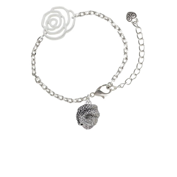 Delight Jewelry Silvertone Snake Wrapped Around Spinner Silver-tone Flower Link Chain Bracelet, 6.75"+2" Extender