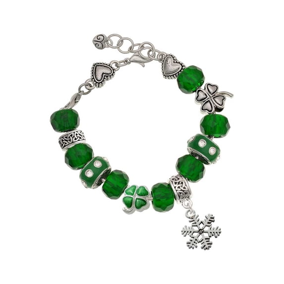 Delight Jewelry Silvertone Snowflake - Green Irish Luck Bead Charm Bracelet, 7.5"