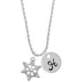 thumbnail image 1 of Delight Jewelry Silvertone Snowflake with Clear Crystal Silvertone Script Initial Disc - H - Charm Necklace, 20"+3", 1 of 4