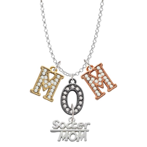 Delight Jewelry Silvertone Soccer Mom Multi-Colored Crystal Mom Charm Necklace