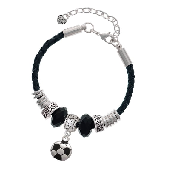 Delight Jewelry Silvertone Soccer ball Mom Celtic Knot Leather Bead Bracelet, 7"+2" Extender