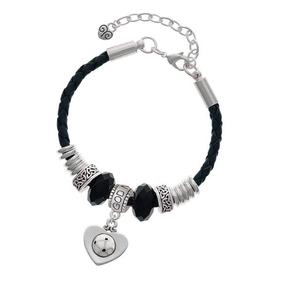 Delight Jewelry Silvertone Soccer ball in Heart Godmother Celtic Knot Leather Bead Bracelet, 7"+2" Extender