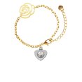 thumbnail image 1 of Delight Jewelry Silvertone Soccer ball in Heart Gold-tone Flower Link Chain Bracelet, 6.75"+2" Extender, 1 of 4