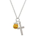 thumbnail image 1 of Delight Jewelry Silvertone Softball optic yellow - Crown Everlasting Love Engraved Cross Zoey Necklace, 28", 1 of 4
