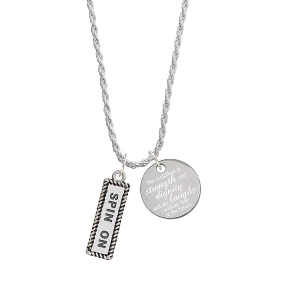 Delight Jewelry Silvertone Spin On She is Clothed in Stength and Dignity Charm Necklace, 20"+3"