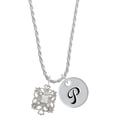 thumbnail image 1 of Delight Jewelry Silvertone Square AB Crystal with Filigree Silvertone Script Initial Disc - P - Charm Necklace, 20"+3", 1 of 4