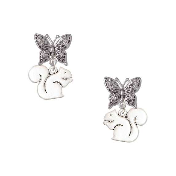 Delight Jewelry Silvertone Squirrel Silvertone Antiqued Butterfly Post Earrings