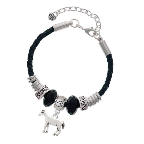 Delight Jewelry Silvertone Standing Horse Big Sister Celtic Knot Leather Bead Bracelet, 7"+2" Extender