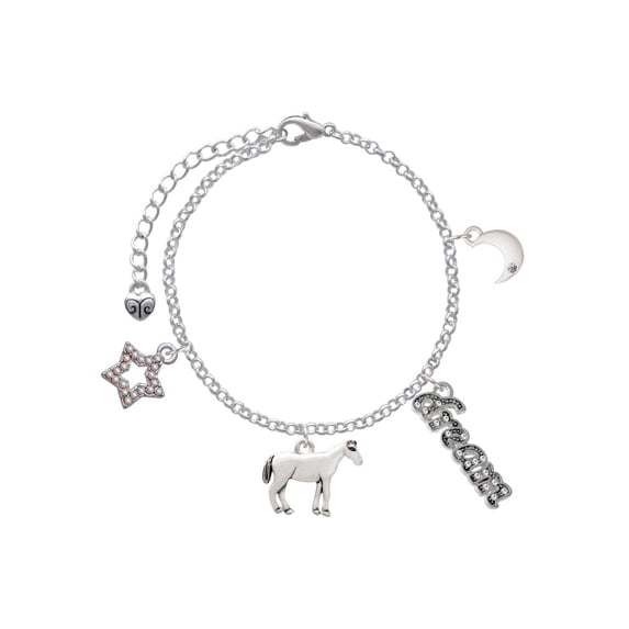 Delight Jewelry Silvertone Standing Horse Silvertone Dream Big Charm Bracelet, 7.5+2" Extender