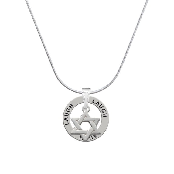 Delight Jewelry Silvertone Star Of David Laugh Ring Charm Necklace, 18"