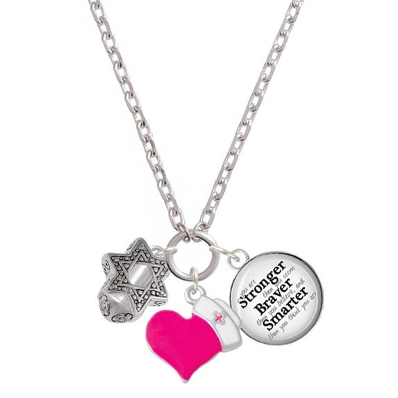 Delight Jewelry Silvertone Star of David Spinner - Hot Pink Heart Nurse Strong Zoe Necklace