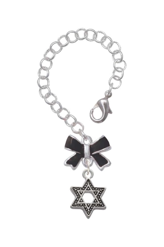 Silvertone Star of David with Beaded Border - Silvertone Black Bow Charm Accessory for Tumblers and Thermal Cups