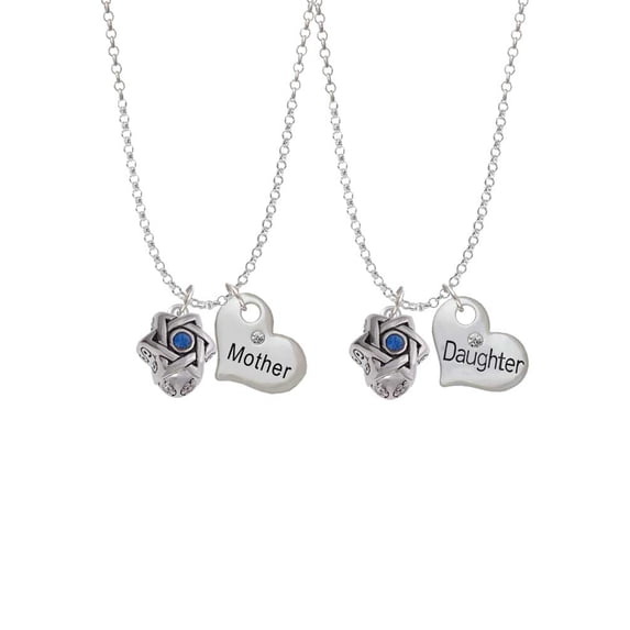 Delight Jewelry Silvertone Star of David with Blue Crystal Spinner Mother & Daughter Heart Necklaces (Set of 2), 19"+2"