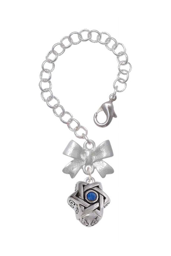 Silvertone Star of David with Blue Crystal Spinner - Silvertone Bow Charm Accessory for Tumblers and Thermal Cups