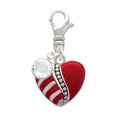 thumbnail image 1 of Delight Jewelry Silvertone Striped Red Enamel Heart with Beaded Decoration - Silvertone Clip on Charm with Clear Crystal Drop, 1 of 4