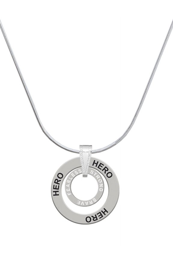 Silvertone Strong Brave Fearless Infinity Ring Hero Ring Charm Necklace, 18"
