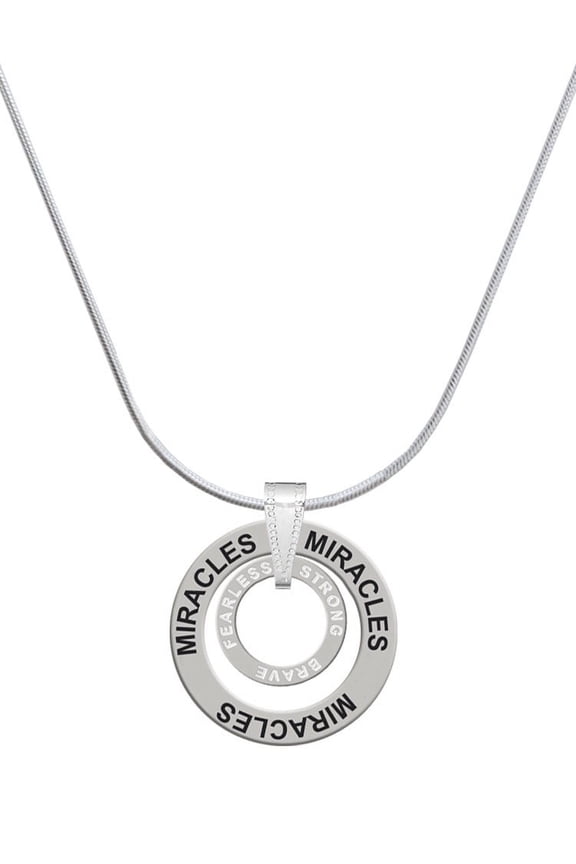 Silvertone Strong Brave Fearless Infinity Ring Miracles Ring Charm Necklace, 18"