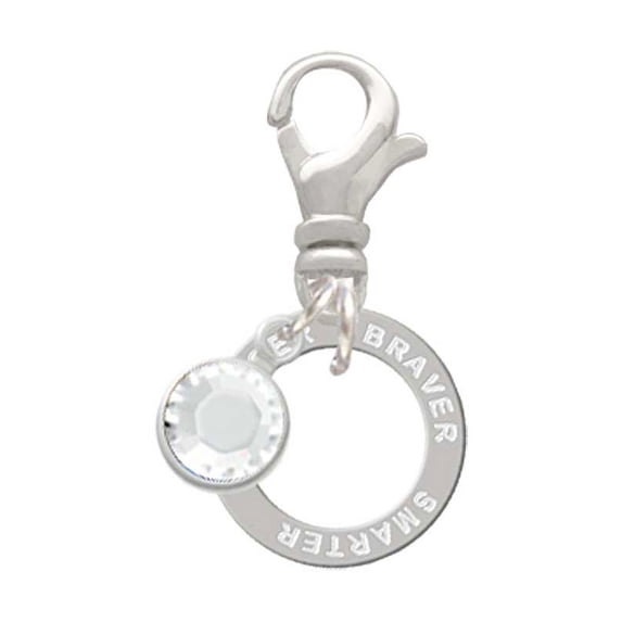 Delight Jewelry Silvertone Stronger Braver Smarter Infinity Ring - Silvertone Clip on Charm with Clear Crystal Drop