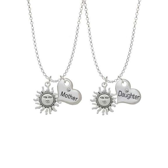 Delight Jewelry Silvertone Sun Mother & Daughter Heart Necklaces (Set of 2), 19"+2"
