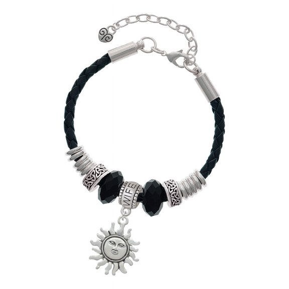 Delight Jewelry Silvertone Sun Wife Celtic Knot Leather Bead Bracelet, 7"+2" Extender