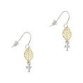 thumbnail image 1 of Delight Jewelry Silvertone Super Mini Simple Cross Goldtone Leaf French Earrings, 1 of 4