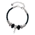 thumbnail image 1 of Delight Jewelry Silvertone Super Mini Simple Cross Wife Celtic Knot Leather Bead Bracelet, 7"+2" Extender, 1 of 4