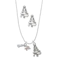 thumbnail image 1 of Delight Jewelry Silvertone Survivor with Pink Ribbon Silver tone Zig Zag Christmas Tree Charm Necklace and Stud Earrings, 1 of 4