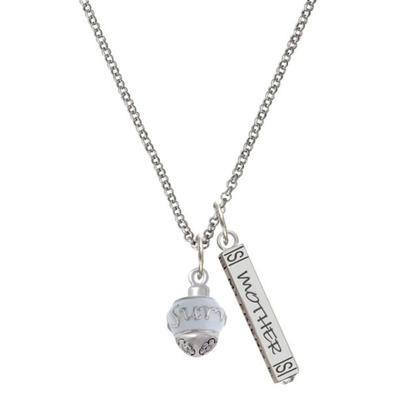 Delight Jewelry Silvertone Survivor with Pink Ribbon on White Spinners Silvertone Mother Daughter Bar Charm Necklace, 23"