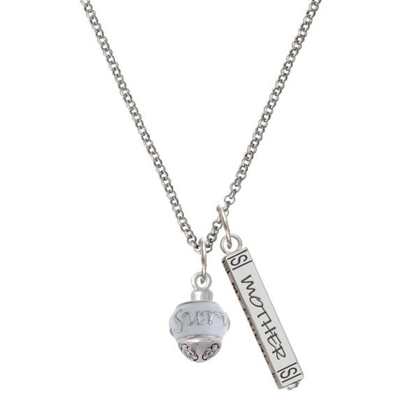 Delight Jewelry Silvertone Survivor with Pink Ribbon on White Spinners Silvertone Mother Daughter Bar Charm Necklace, 23"