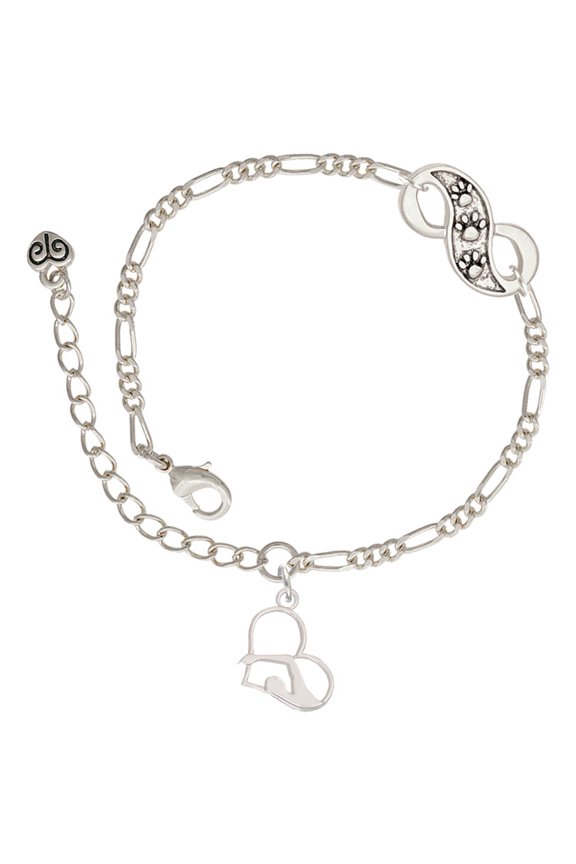 Silvertone Swimmer in Heart Silver-tone Paw Infinity Link Chain Bracelet, 6"+2" Extender