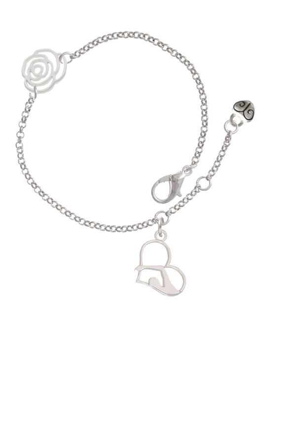 Silvertone Swimmer in Heart Silver-tone Rose Link Chain Bracelet, 6.25"+1.75" Extender