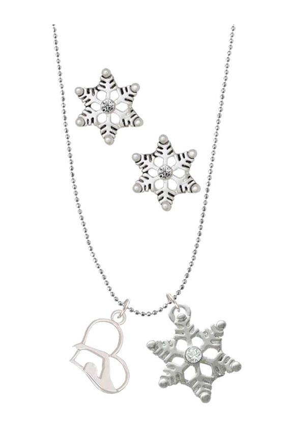 Silvertone Swimmer in Heart Silver tone Snowflake Charm Necklace and Stud Earrings