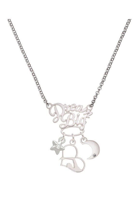 Silvertone Swimmer in Heart Silvertone Dream Big Pendant Necklace, 25"