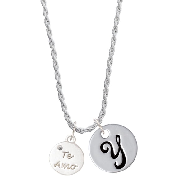 Delight Jewelry Silvertone Te Amo Disc Silvertone Script Initial Disc - Y - Charm Necklace, 20"+3"