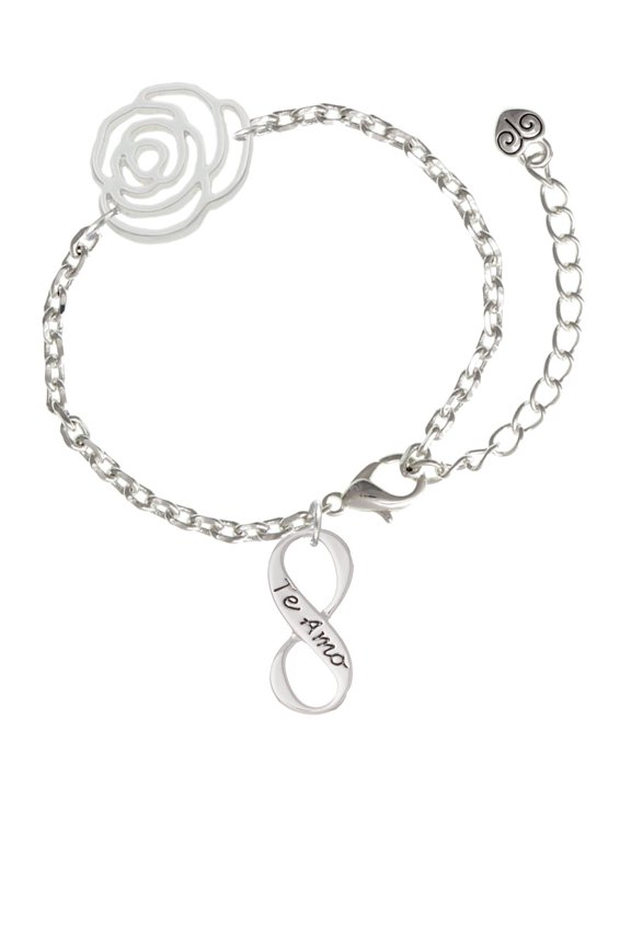 Silvertone Te Amo Infinity Sign Silver-tone Flower Link Chain Bracelet, 6.75"+2" Extender
