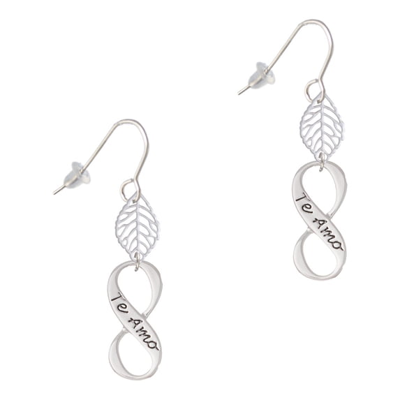 Delight Jewelry Silvertone Te Amo Infinity Sign Silvertone Leaf French Earrings