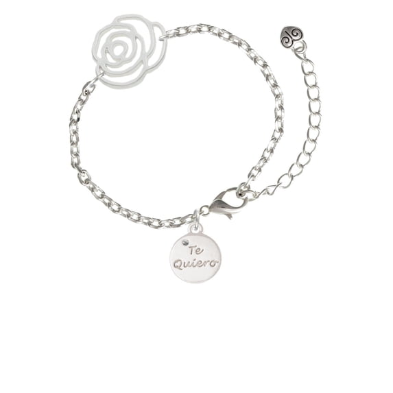 Delight Jewelry Silvertone Te Quiero Disc Silver-tone Flower Link Chain Bracelet, 6.75"+2" Extender