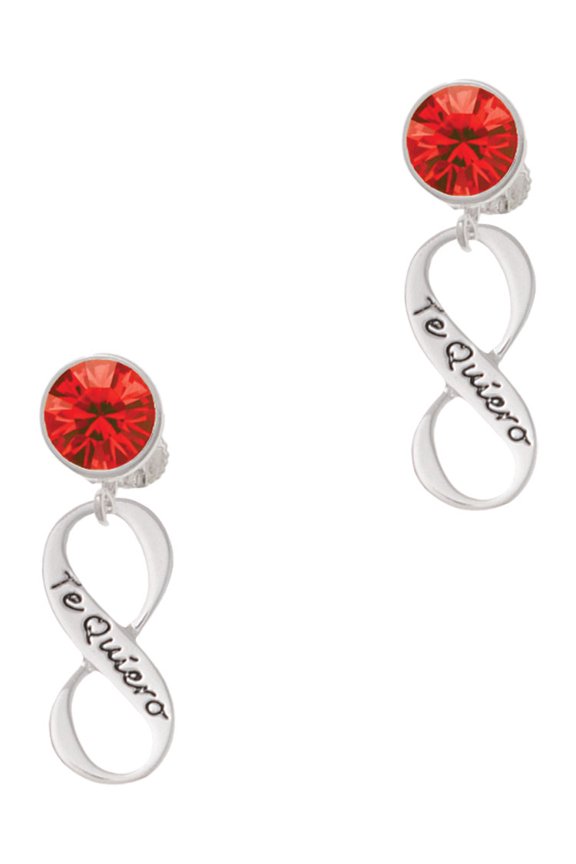 Silvertone Te Quiero Infinity Sign Red Crystal Clip on Earrings